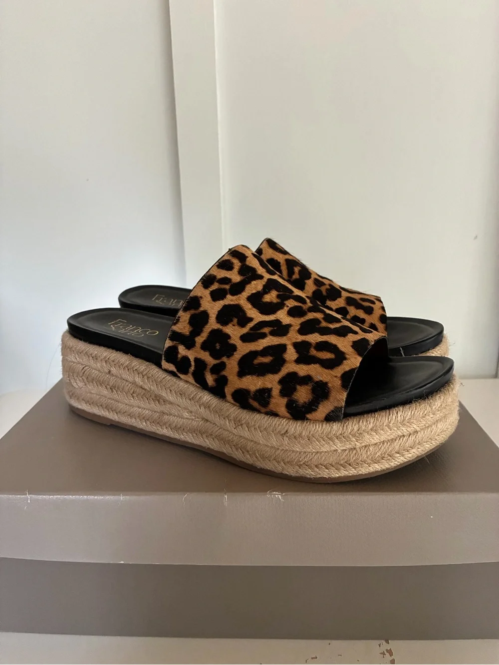 Franco Sarto Leopard Print Espadrille Slide Sandals - Camel